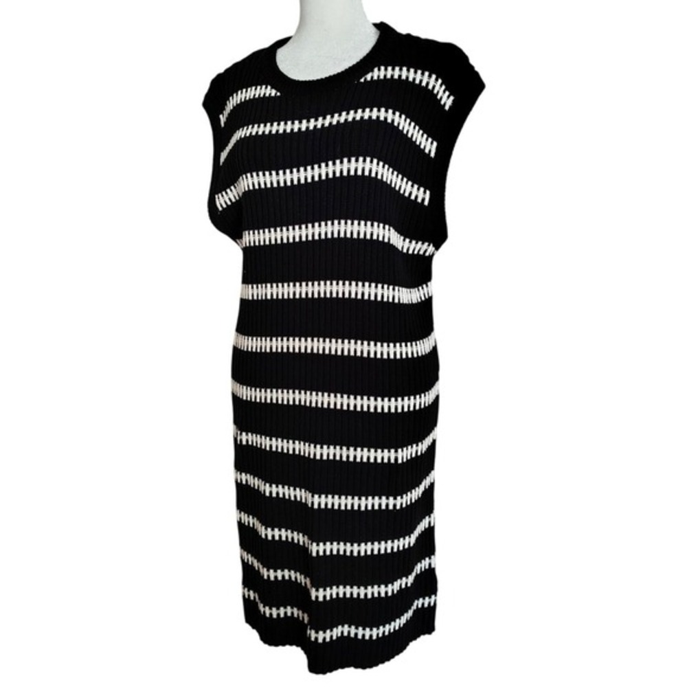 Buttermelon Midi Dress Medium Black White Stripe Knit‎ Sleeveless Stretchy